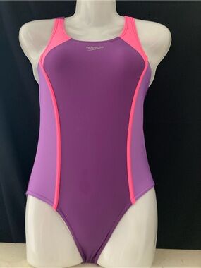 Speedo One Piece Swimsuit Purple Pink Racerback Size 12